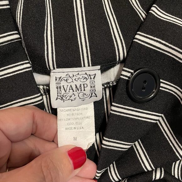 Vamp VTG Women's Super High Rise Pants Black/White Stripe Wide Leg Size MED - Picture 6 of 10